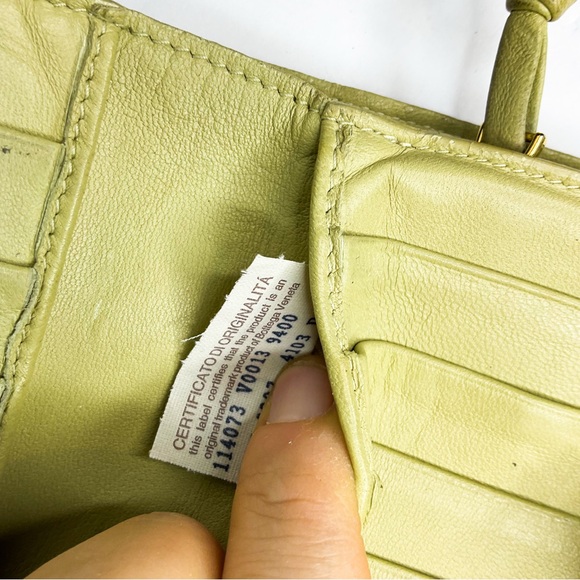 Bottega Veneta Cream Mushroom/Yellow Hue Woven Leather French Flap Wallet - Picture 9 of 10